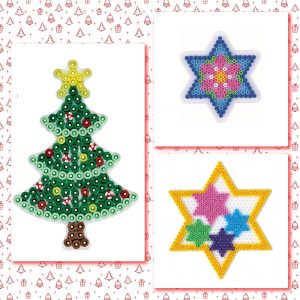 A karácsonyii ünnepekre készíthetünk Hama vasalható gyöngyökből karácsonyfát és csillagokat is