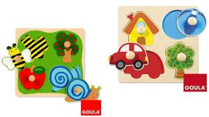 A Goula fogantyús puzzle-k nagy méretű fogantyúit a kicsik könnyen meg tudják ragadni.