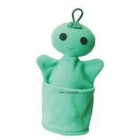 Szelektív baba, zöld - színes üveg - kesztyűbáb felnőtt kézre