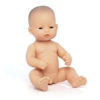 Ázsiai baba - fiú, kopasz, fürdethető, 32 cm 12 hó+