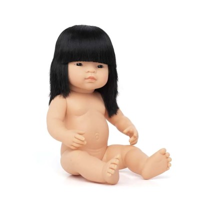 Ázsiai baba - lány, hajas, fürdethető, 38 cm 12 hó+