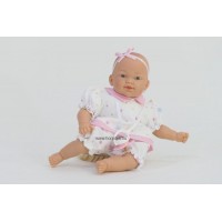 Csecsemő baba - rózsaszín ruhában, kopasz, 26 cm 24 hó+