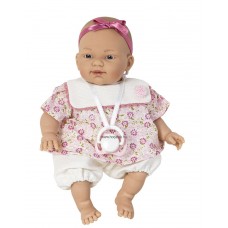 Csecsemő baba, rózsaszín ruhában, 26 cm
