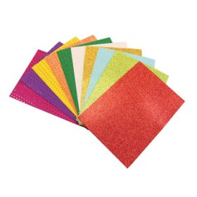   Dekorgumi csillogós lapok 10 db-os készlet, vegyes színekben, A4-es