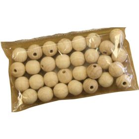 Fűzhető fa golyók, 30 db, natúr, 1,2 cm