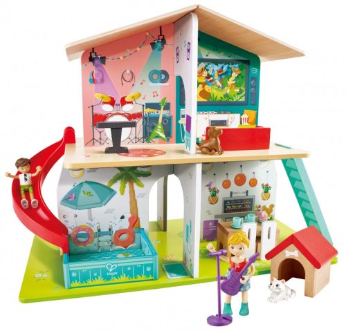 Hape Interaktív zenélő babaház csúszdával