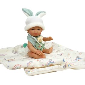   Fiú baba zöld szettben - kopasz, fürdethető, 26 cm 24 hó+