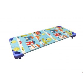 Óvodai vászonlepedő - városos - kék, sarokgumis